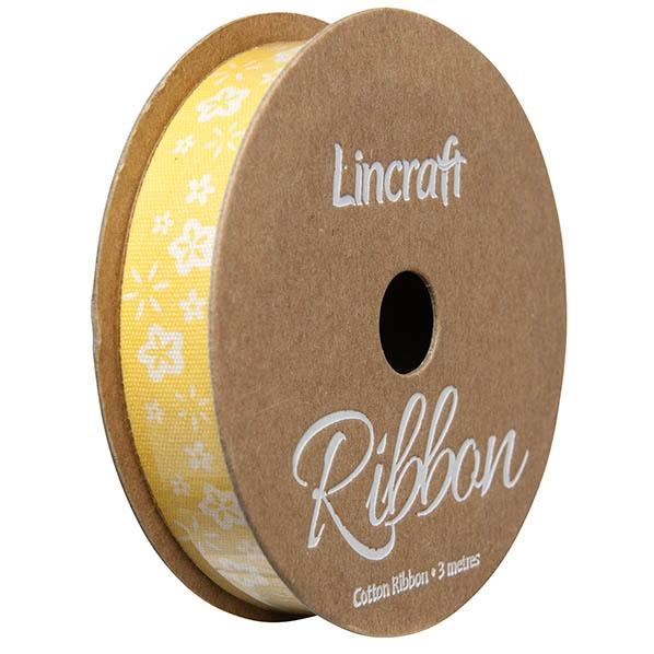 Cotton Ribbon, Flower Yellow- 15mm x 3m