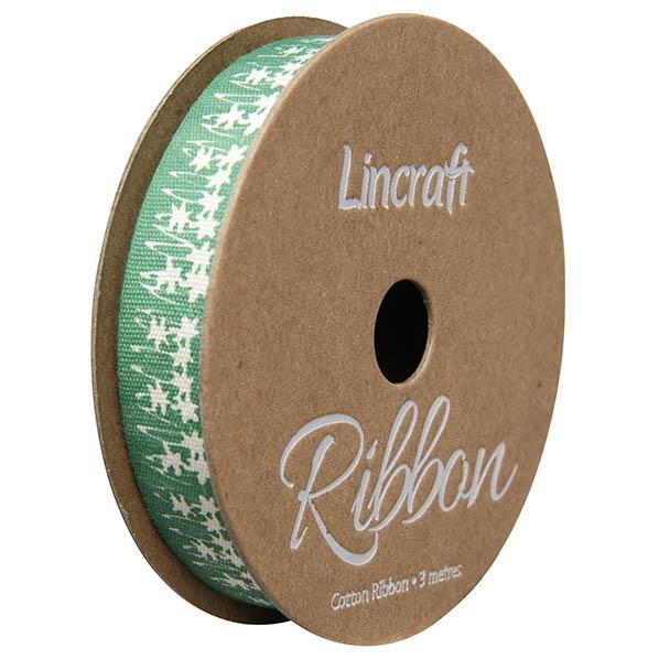 Cotton Ribbon, Flowers Teal- 15mm x 3m
