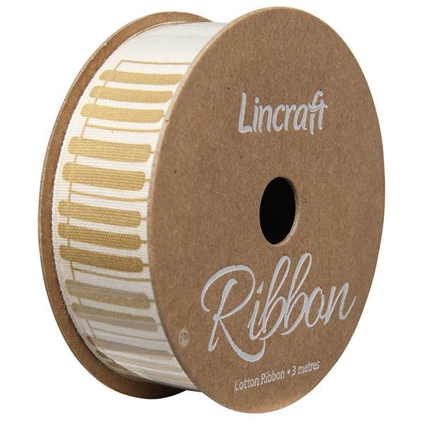 Cotton Ribbon, Keyboard Gold- 25mm x 3m – Lincraft
