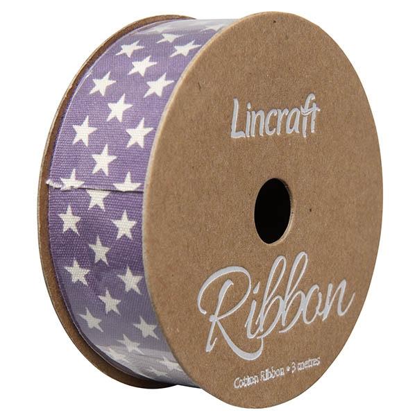 Cotton Ribbon, Stars Mauve- 25mm x 3m – Lincraft