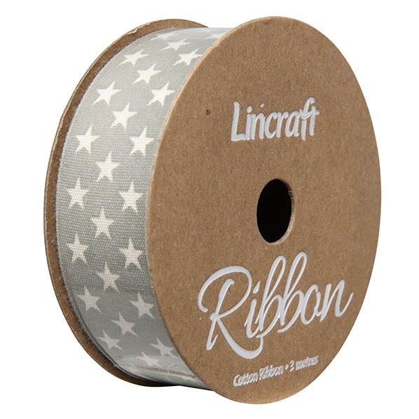 Cotton Ribbon, Stars Silver- 25mm x 3m – Lincraft