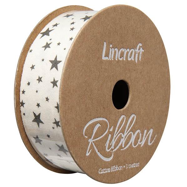 Cotton Ribbon, Black Stars- 25mm x 3m – Lincraft