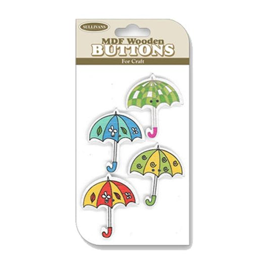 Sullivans MDF Wooden Button, Umbrellas- 4pc