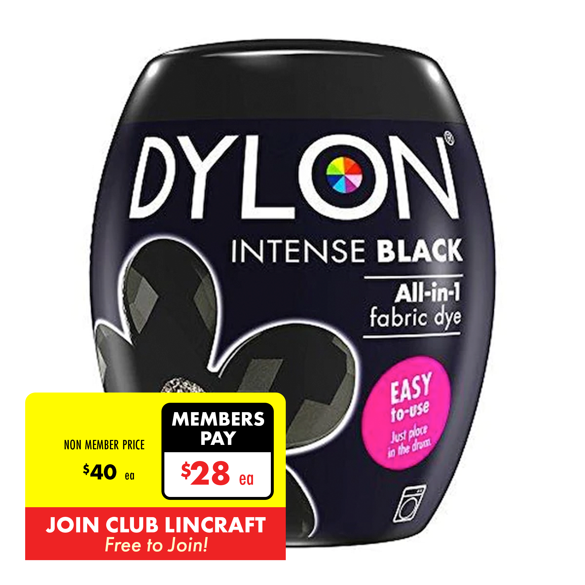 Dylon Fabric Dye, Intense Black 350g Lincraft