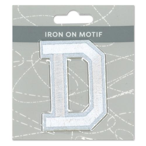 Sullivans Iron On Motif, White D- 75mm