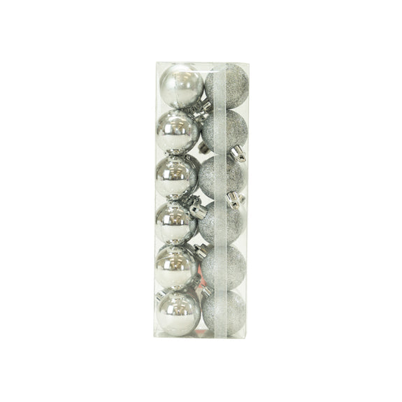 Shiny/Glitter & Matte Bauble Pack, Silver- 3cm