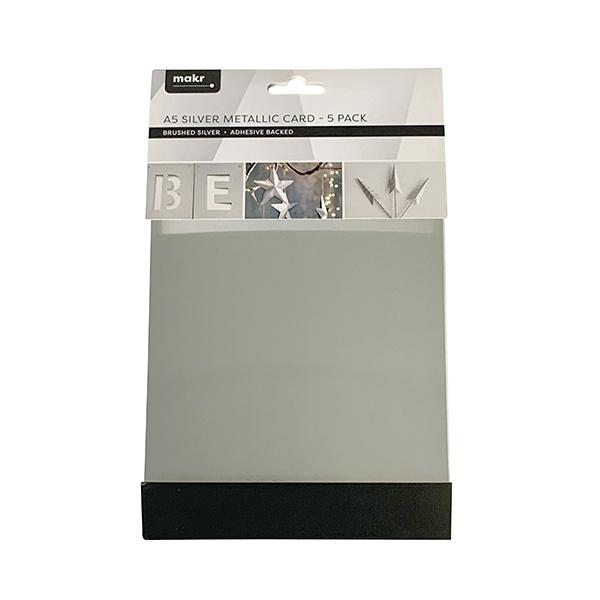 Makr Cardstock A5 Specialty Pack with Adhesive, Silver- 5pk