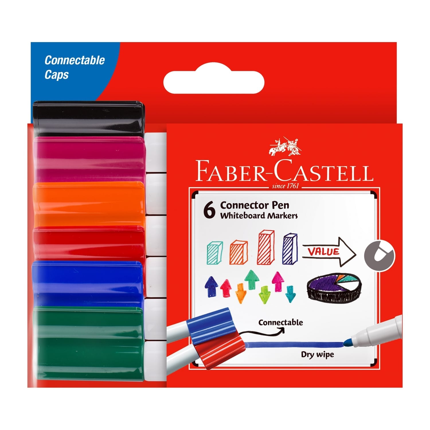 Faber-Castell Connector Whiteboard Marker, Assorted 6pack