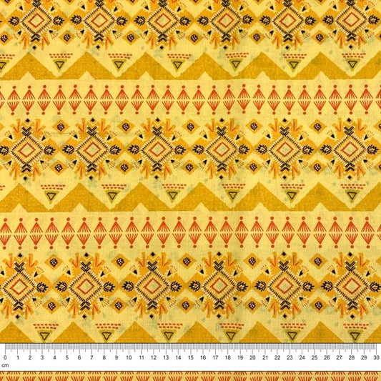 Bohemian Chic Cotton Fabric, Yellow Abstract- Width 112cm