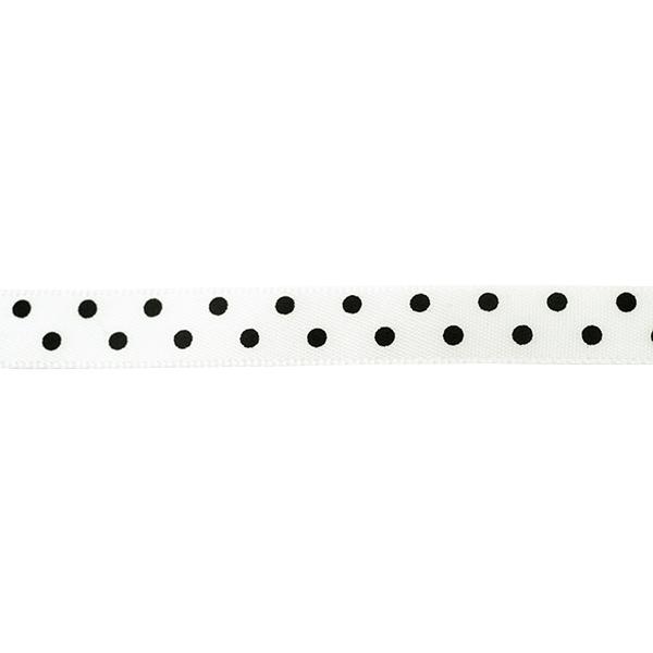 Makr Ribbon, Medium Dots White Satin- 9mmx9.1m