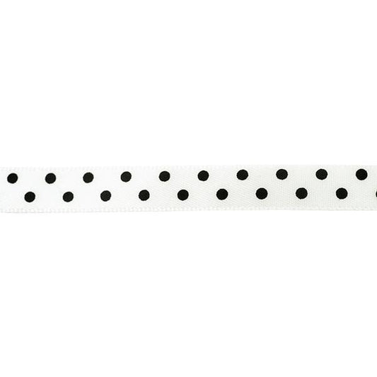 Makr Ribbon, Medium Dots White Satin- 9mmx9.1m