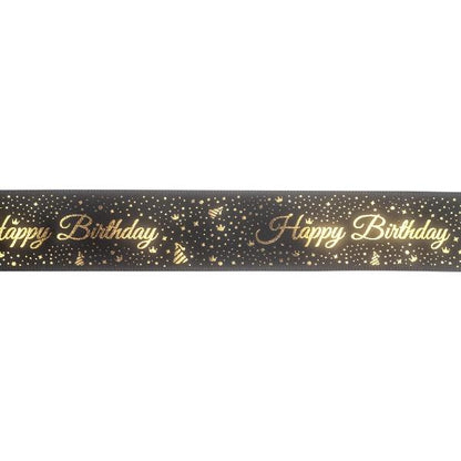 Makr Ribbon, Gold Happy Birthday Black Satin- 22mmx4.5m