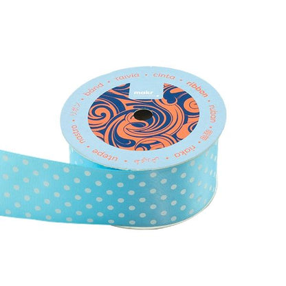 Makr Ribbon, Medium Dots Blue Satin- 38mmx3.6m