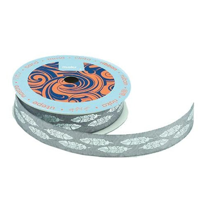 Makr Ribbon, Silver Foil Print Satin- 16mmx4.5m