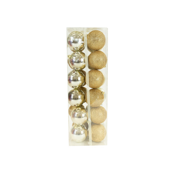 Shiny/Matte & Glitter Bauble Pack, Champagne Gold- 80mm