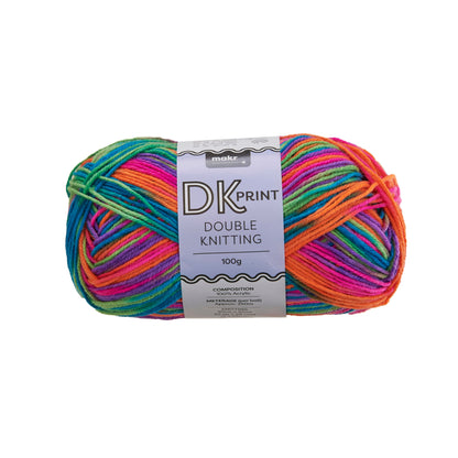 Makr Dk Print Yarn, Multi Fluro Mix- 100g