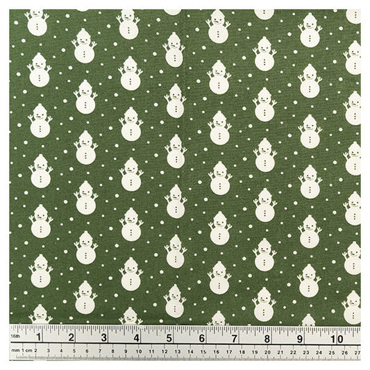 Christmas Cotton Fabric, Green Snowman- Width 112cm