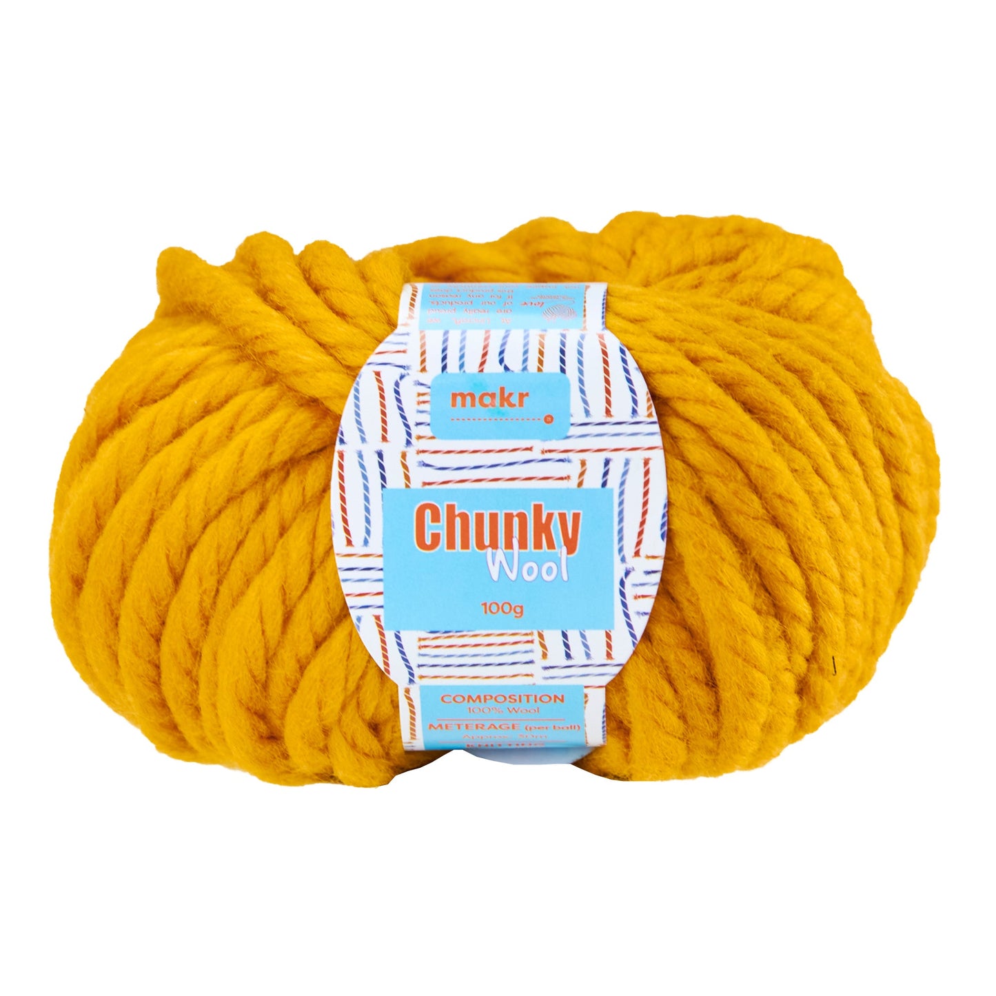 Makr Chunky Wool Crochet & Knitting Yarn, Yellow- 100g