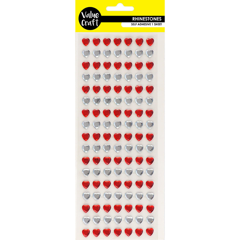 Value Craft  Rhinestones Sticker, Hearts Red-Silver