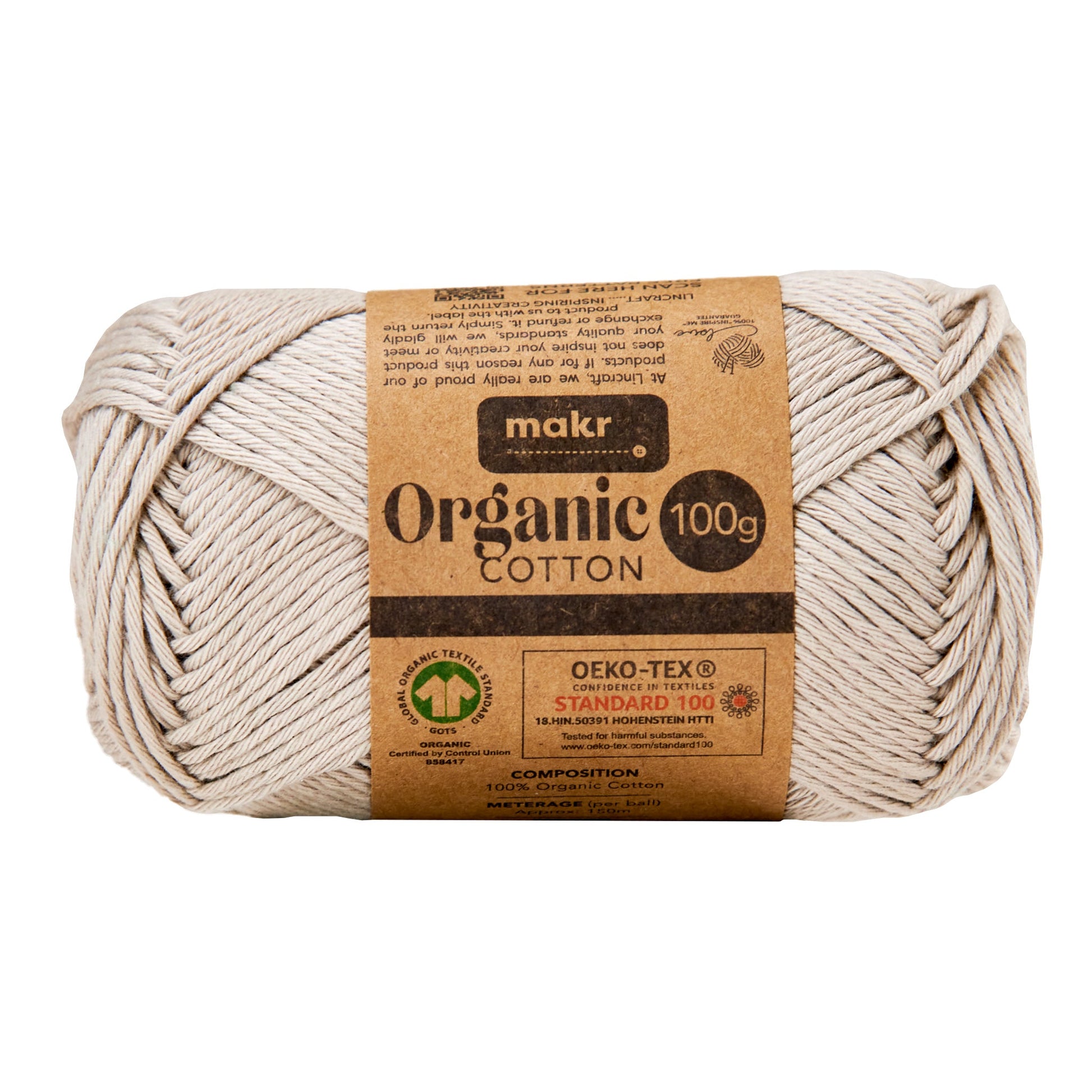 Makr Organic Cotton Yarn, Brown- 100g Cotton Yarn