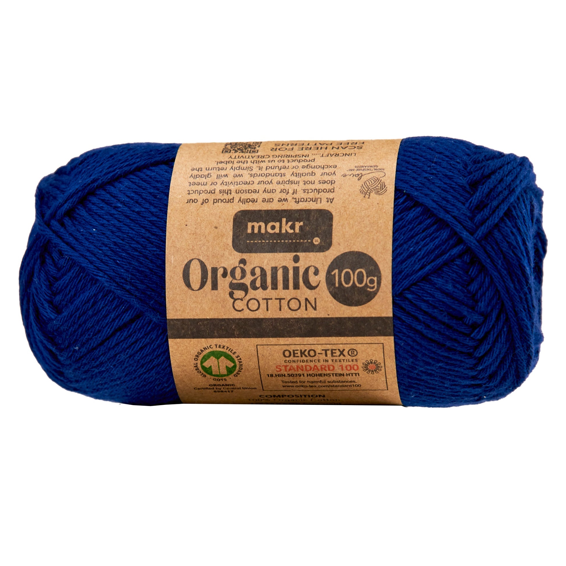 Makr Organic Cotton Yarn, Navy- 100g Cotton Yarn