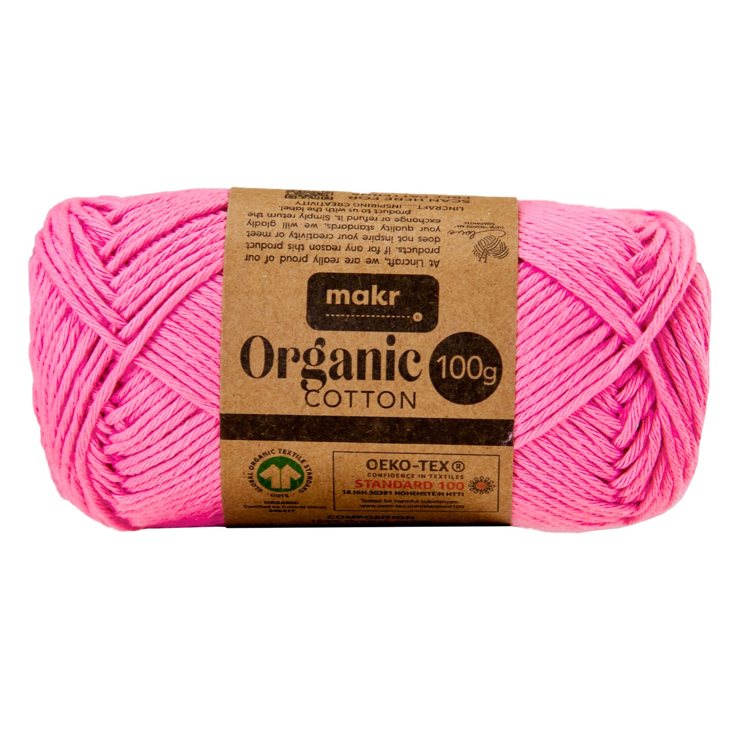 Makr Organic Cotton Yarn, Pink- 100g Cotton Yarn