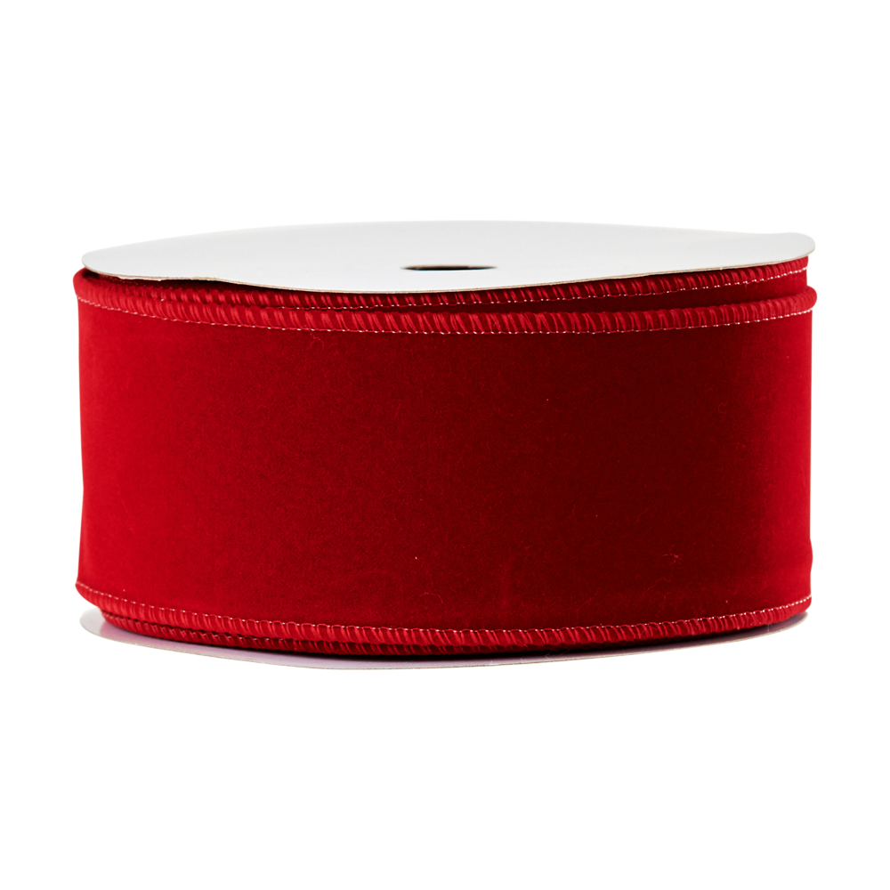 Christmas Wired Velvet Ribbon, Red- 2.5inx20m