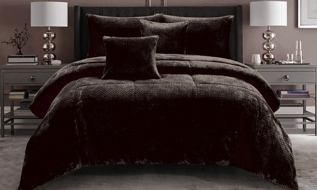 Alaria 3 Piece Waffle Fleece Comforter Set, Burgundy