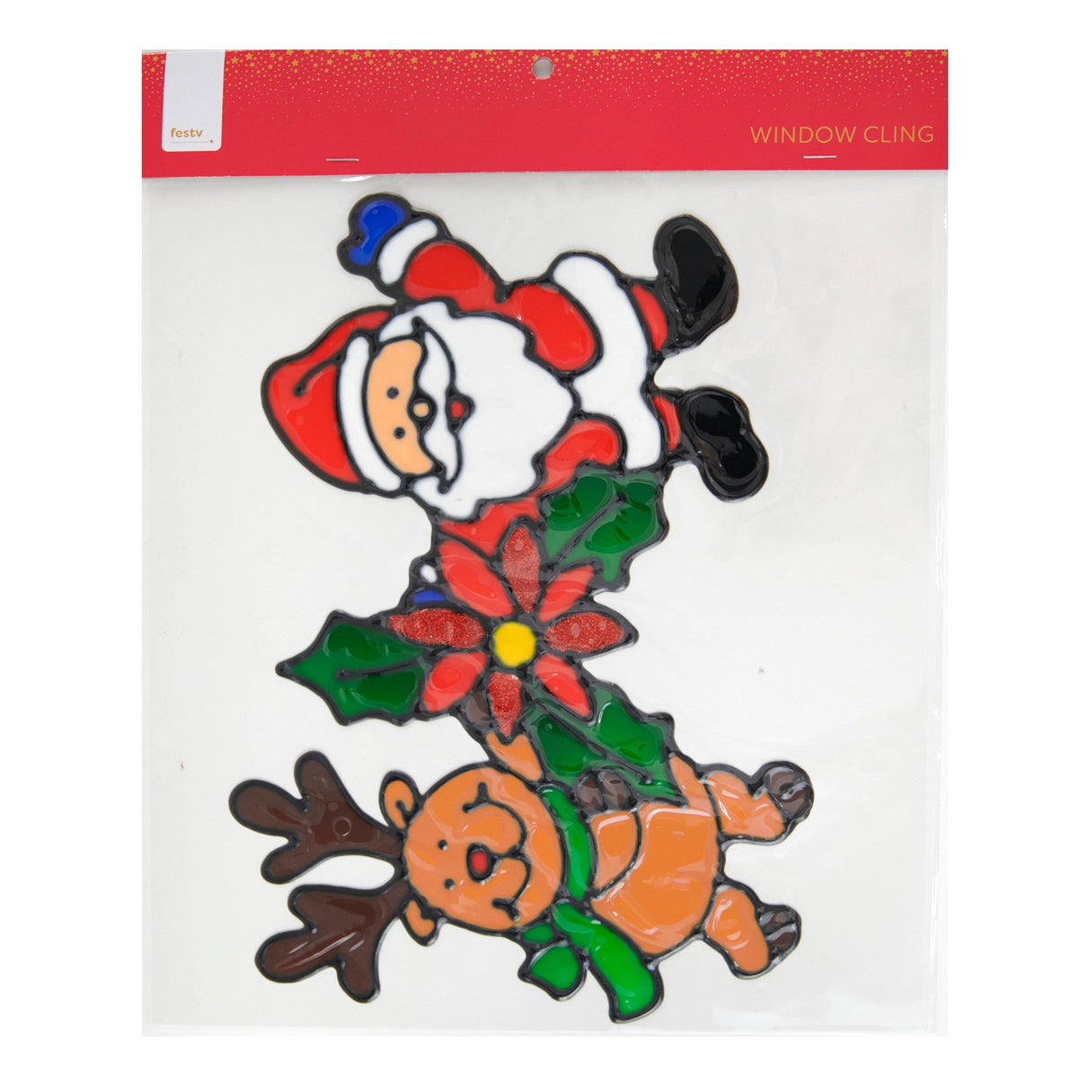 Christmas Window Cling, Santa And Reindeer- 30x0.16x33cm