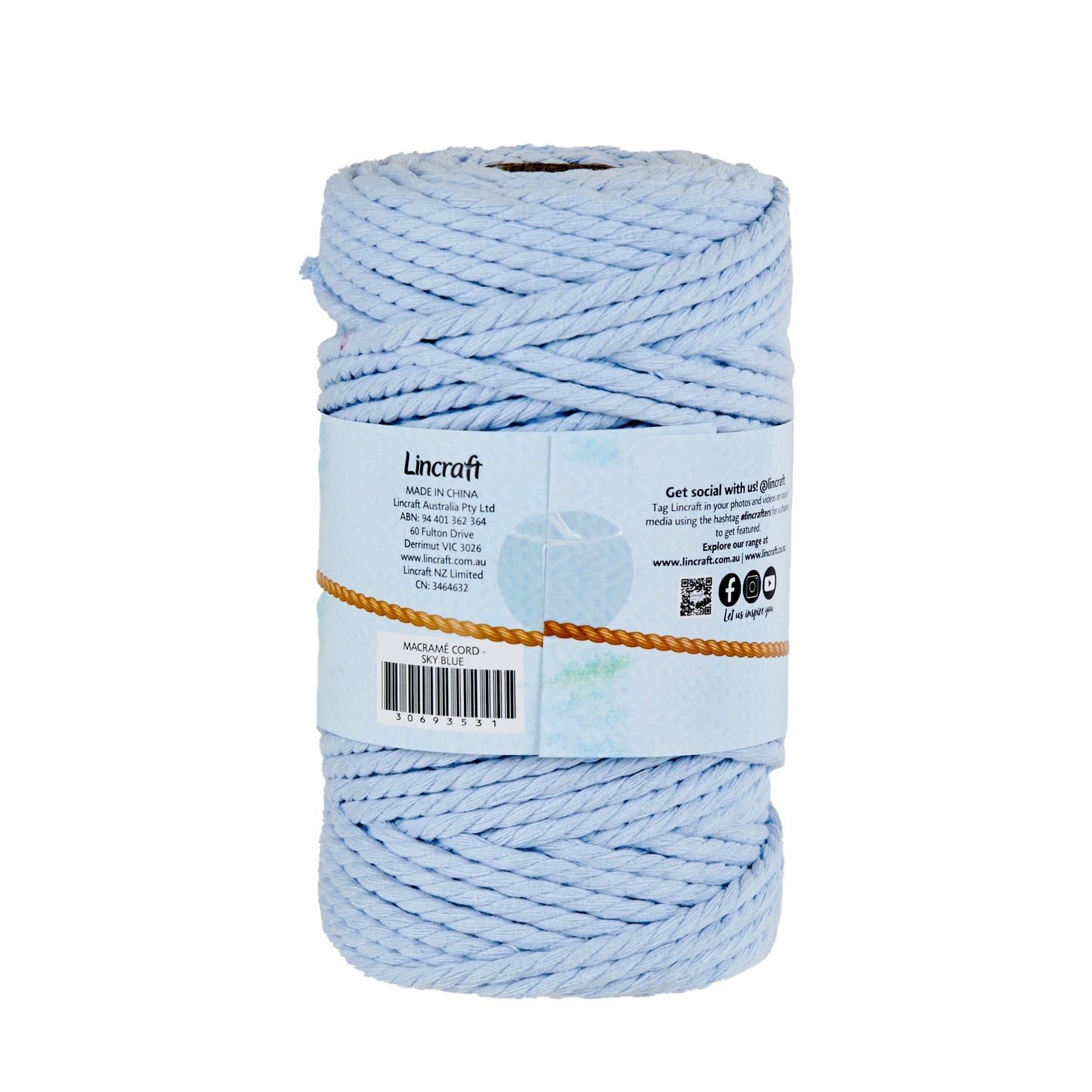 Makr Macrame Cord Roll, Sky Blue- 64m