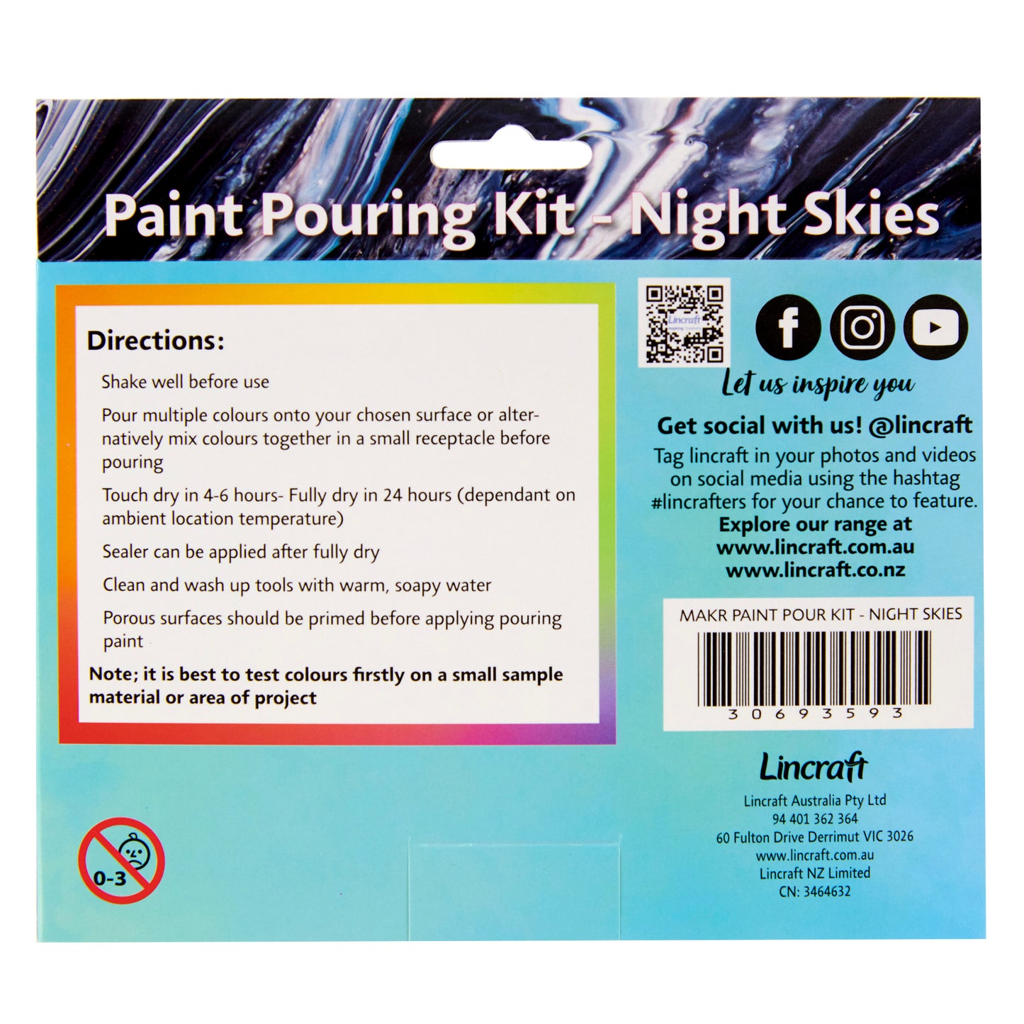 Makr Paint Pour Kit, Night Skies (Black, Blue, White, Grey)- 4pk