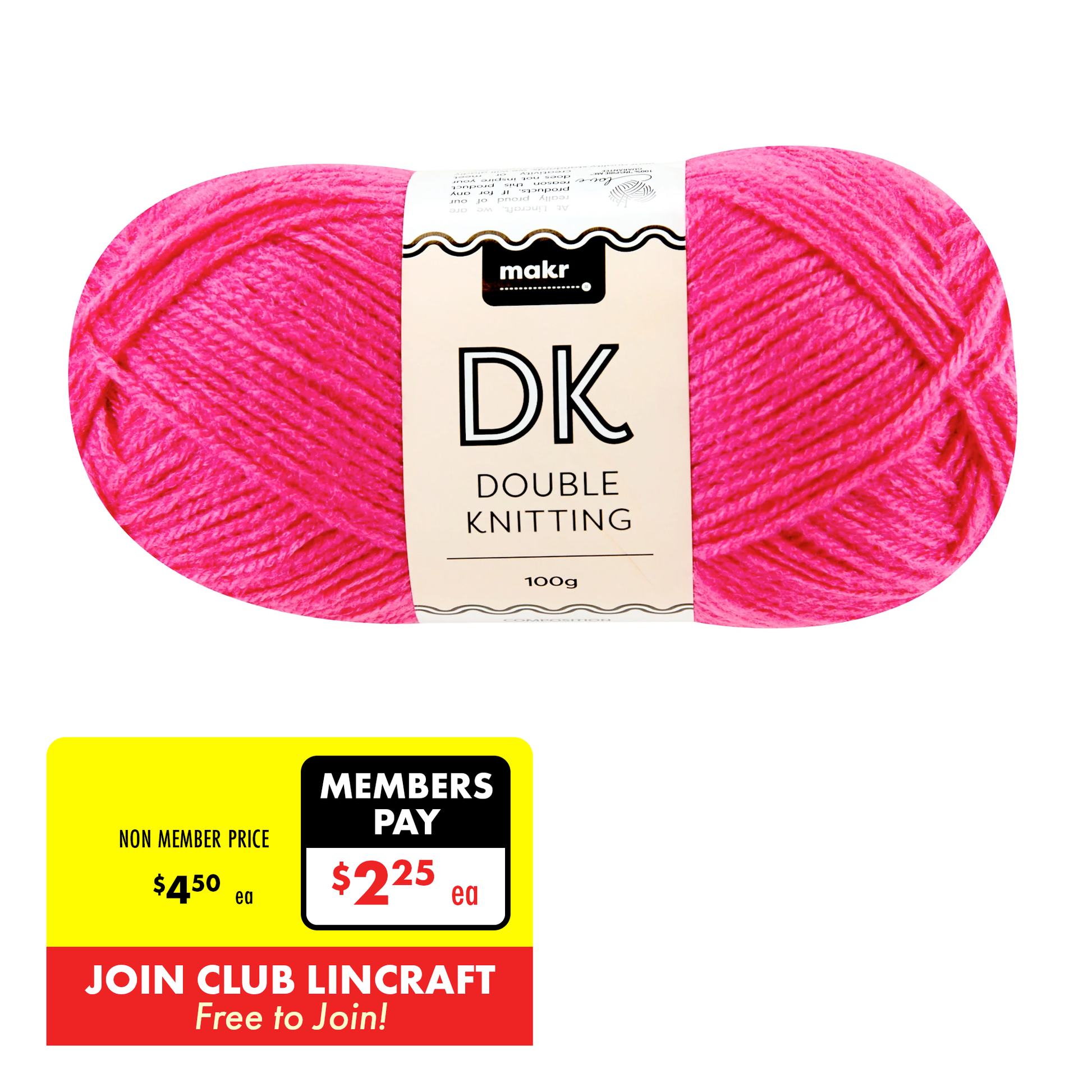 Makr DK 8ply Crochet & Knitting Yarn, Magenta- 100g Acrylic Yarn