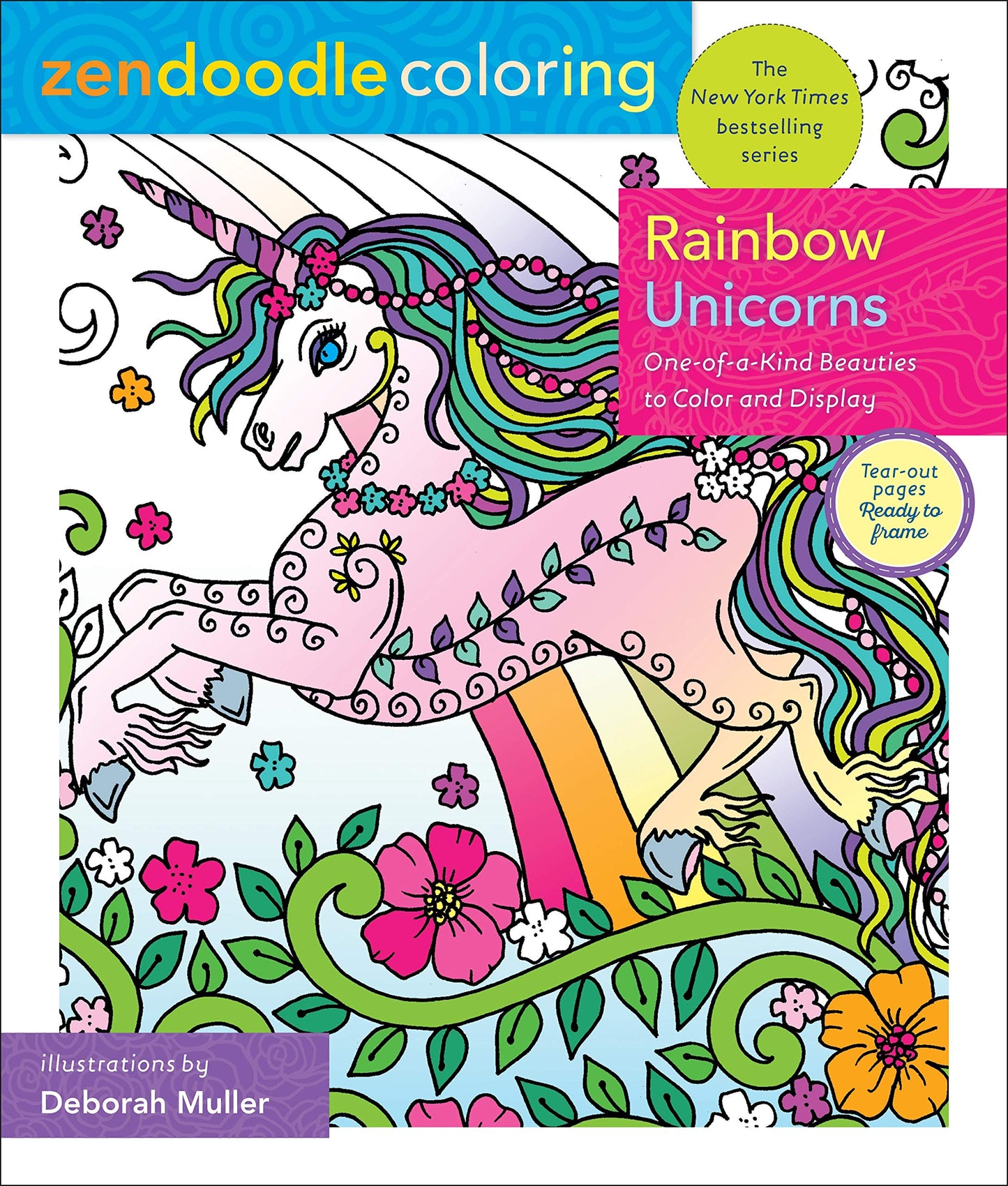 Zendoodle Coloring, Rainbow Unicorns