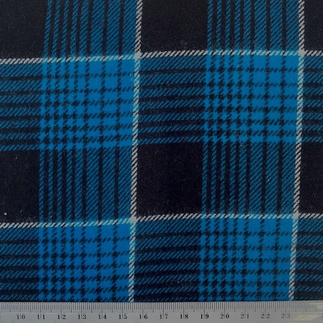 Printed Flannelette Fabric, Black Blue Check- 108cm Width