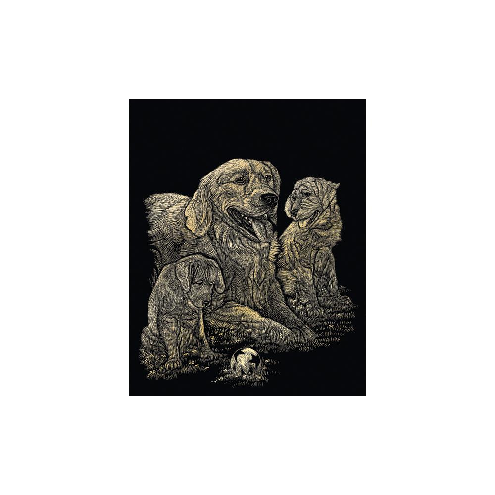 Royal Langnickel Gold Foil Engraving Art, Golden Retriever & Pups- 8x10"