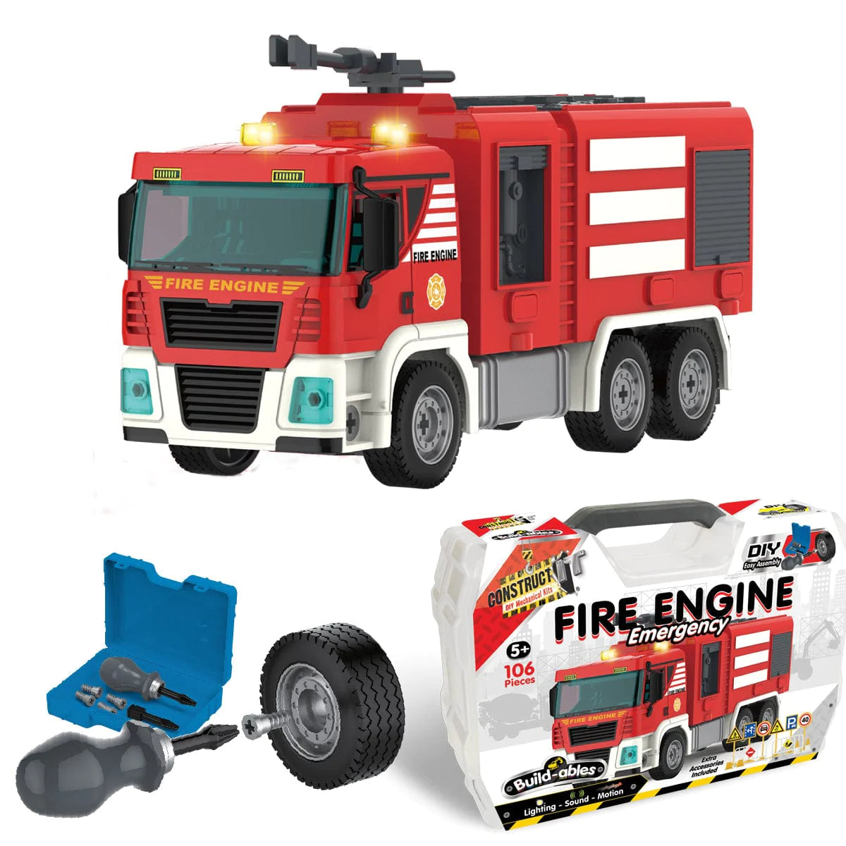 Construct It, Buildables Plus Fire Engine Emergency Vehicle- 106 Pieces