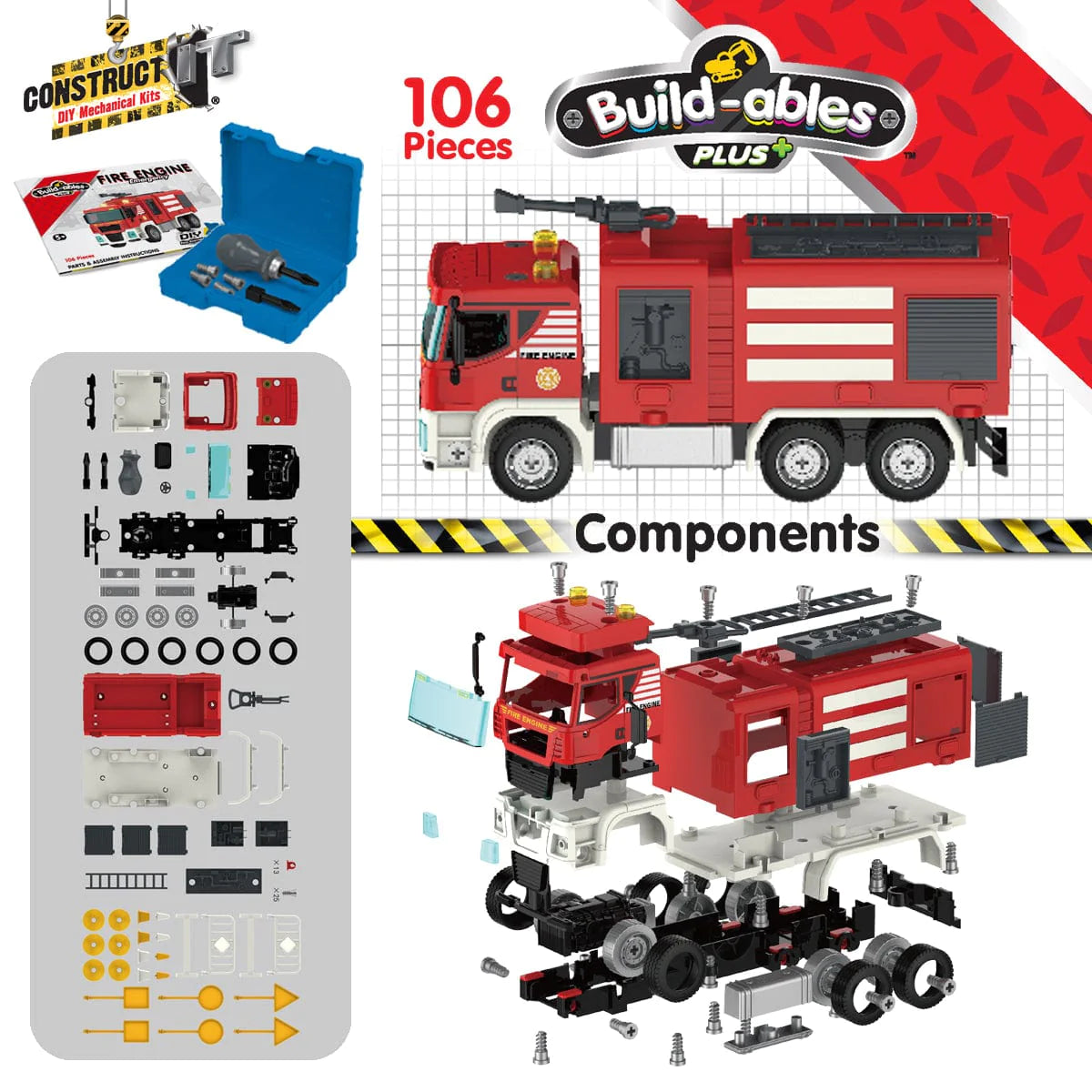 Construct It, Buildables Plus Fire Engine Emergency Vehicle- 106 Pieces