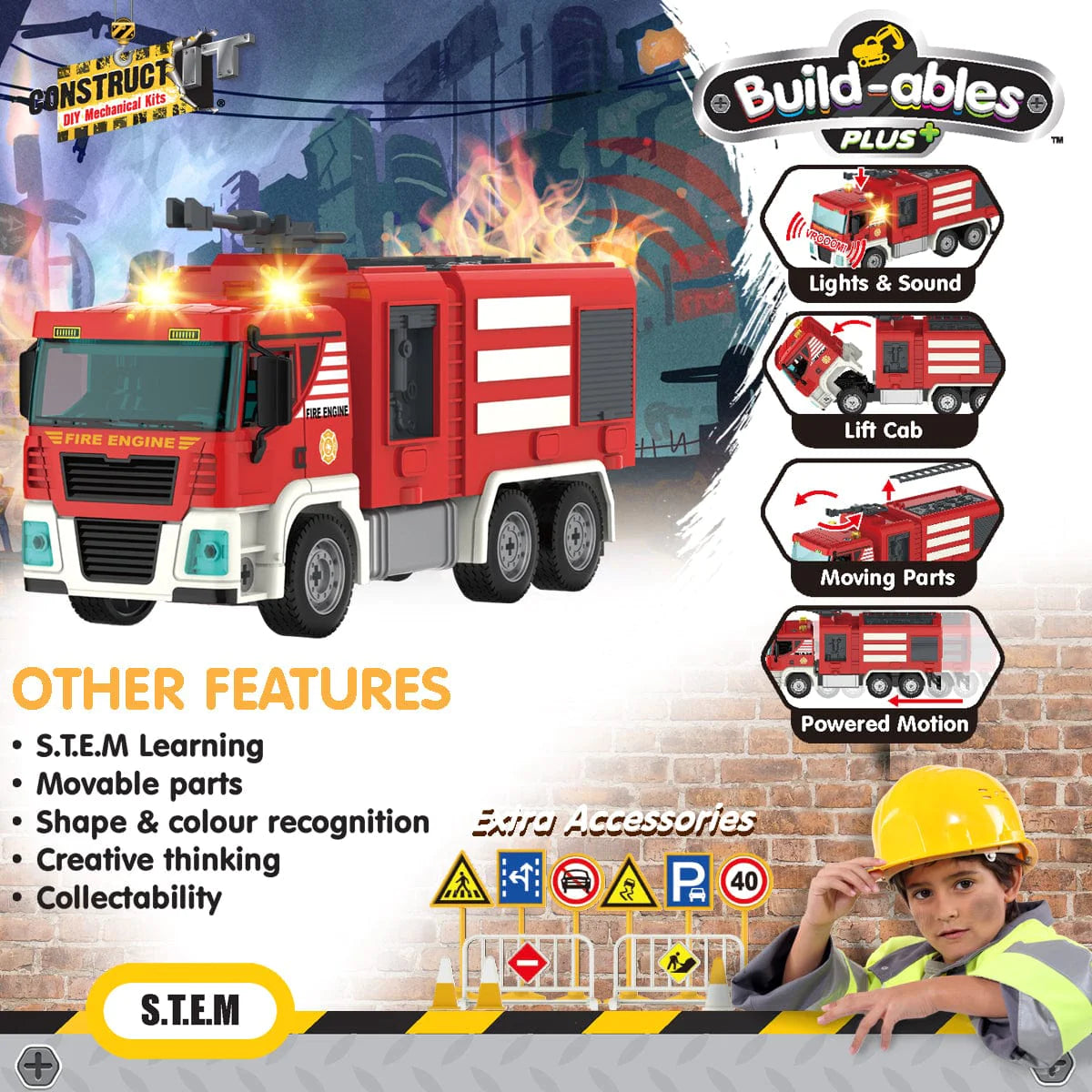 Construct It, Buildables Plus Fire Engine Emergency Vehicle- 106 Pieces