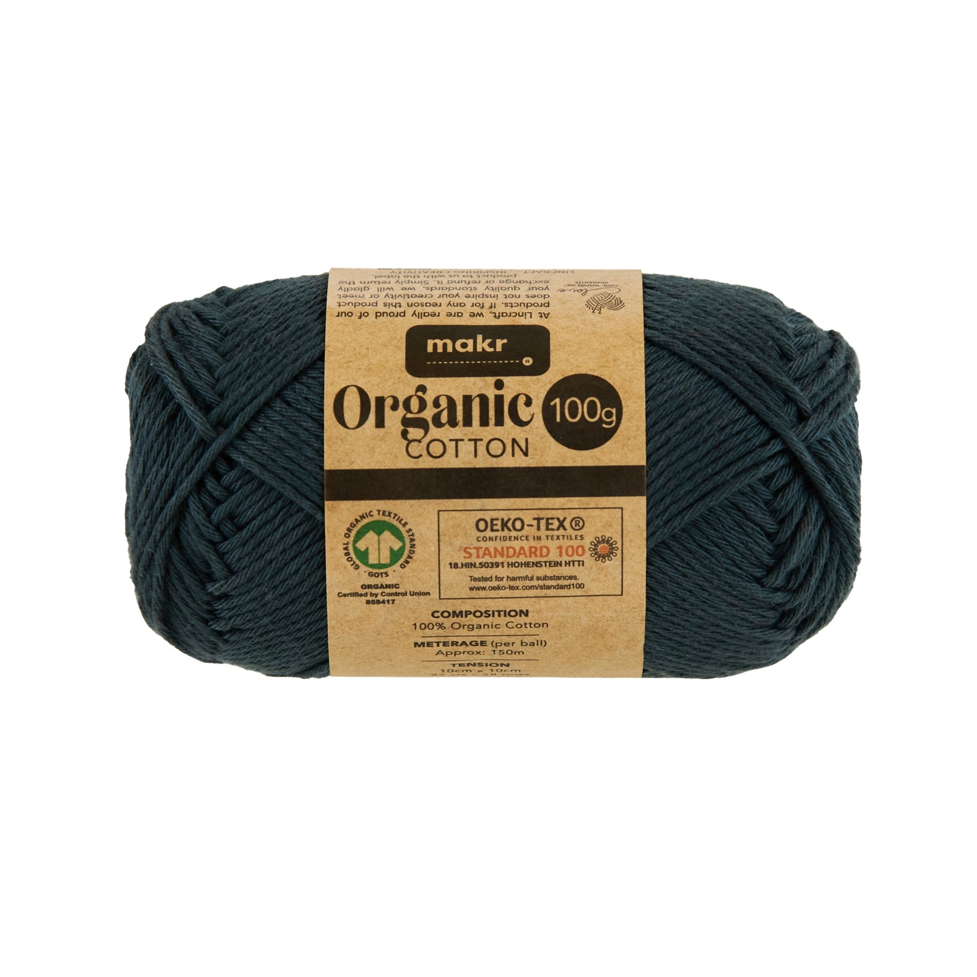 Makr Organic Cotton Crochet & Knitting Yarn, Iron Gate- 100g Cotton Yarn