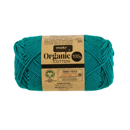 Makr Organic Cotton Crochet & Knitting Yarn, Proud Peacock- 100g Cotton Yarn