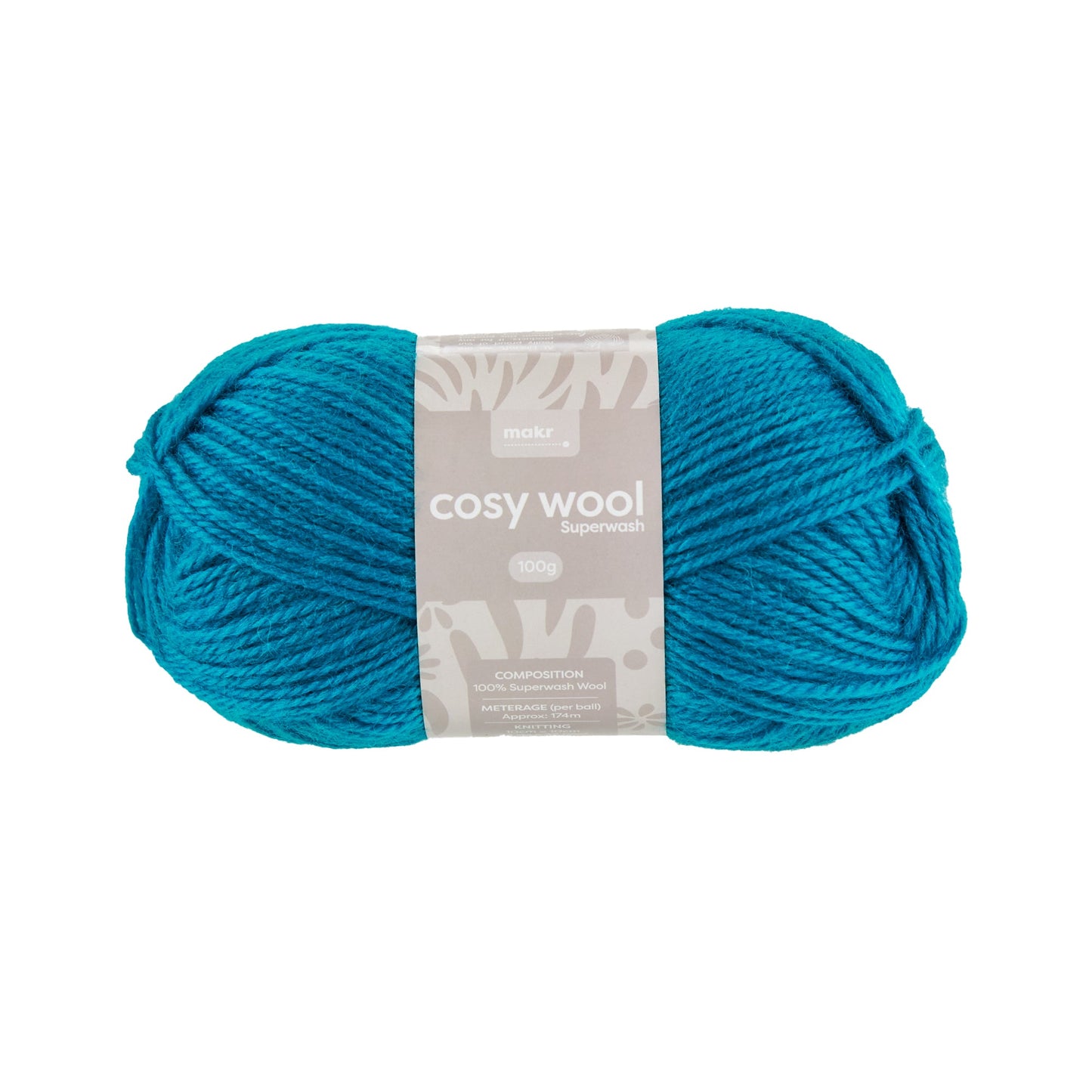 Makr Cosy Wool Crochet & Knitting Yarn 8ply, Tahitian Teal- 100g Wool Yarn