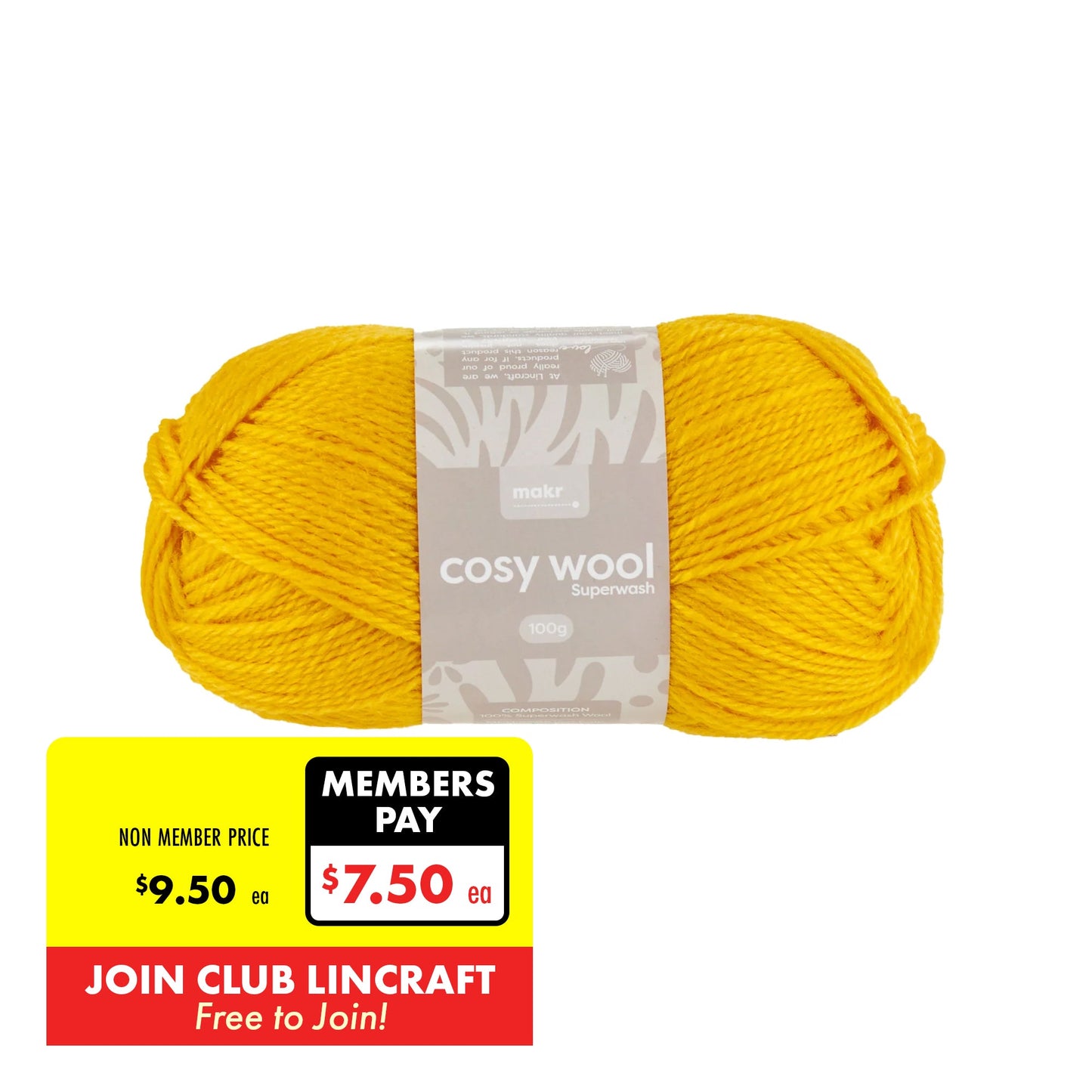 Makr Cosy Wool Crochet & Knitting Yarn 8ply, Bumblebee- 100g Wool Yarn