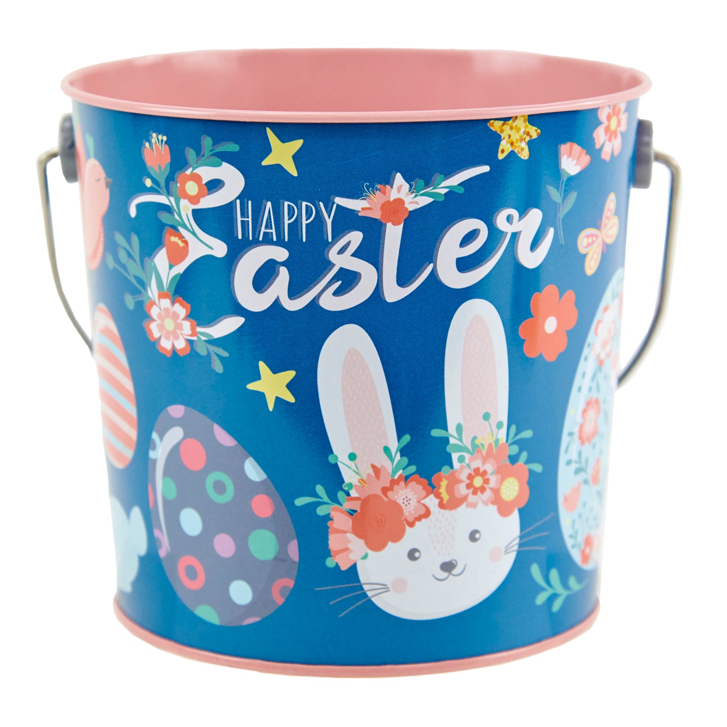 Metal Easter Bucket 'B' Medium, Assorted- 13x12.2cm