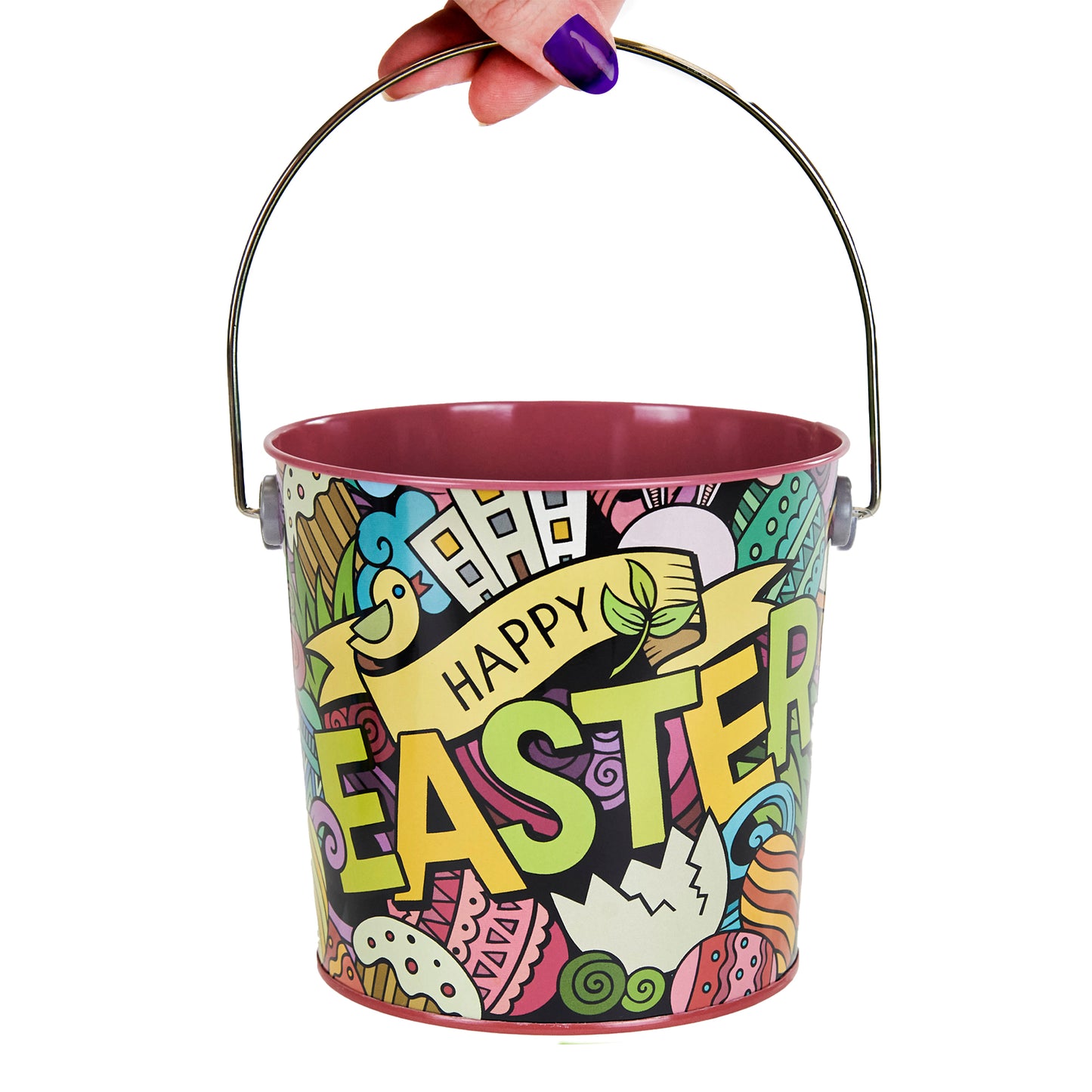 Metal Easter Bucket 'B' Medium, Assorted- 13x12.2cm