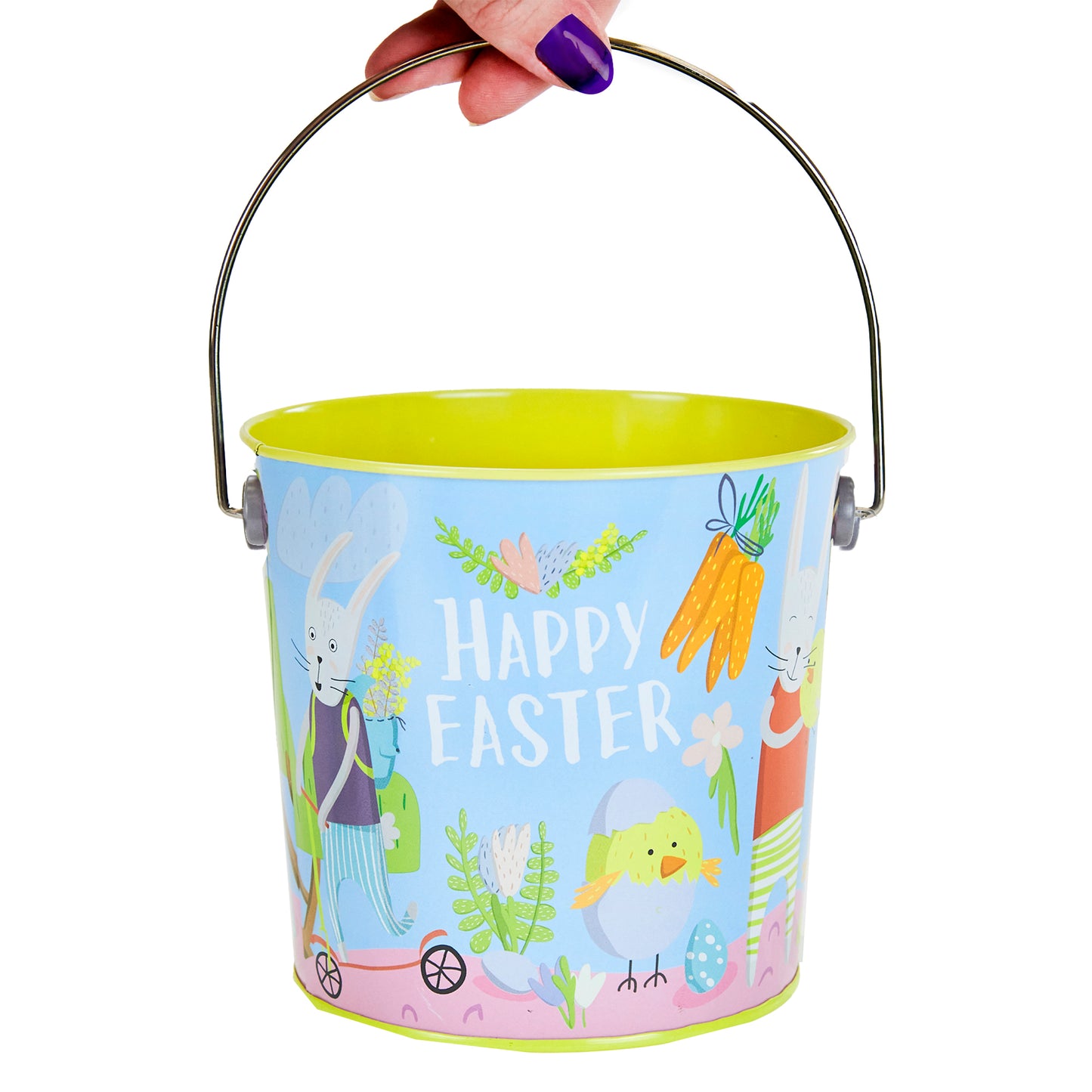 Metal Easter Bucket 'B' Medium, Assorted- 13x12.2cm