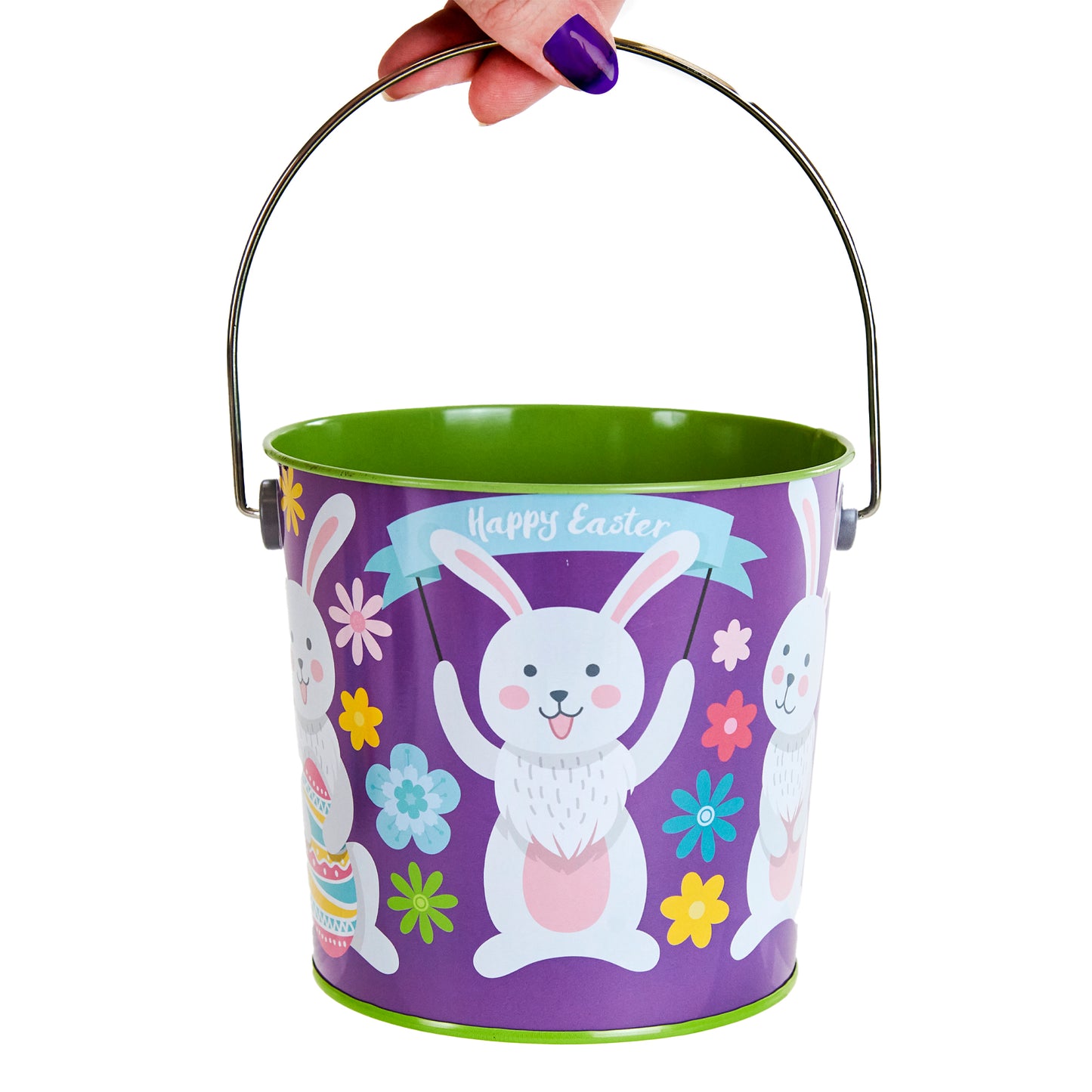 Metal Easter Bucket 'B' Medium, Assorted- 13x12.2cm