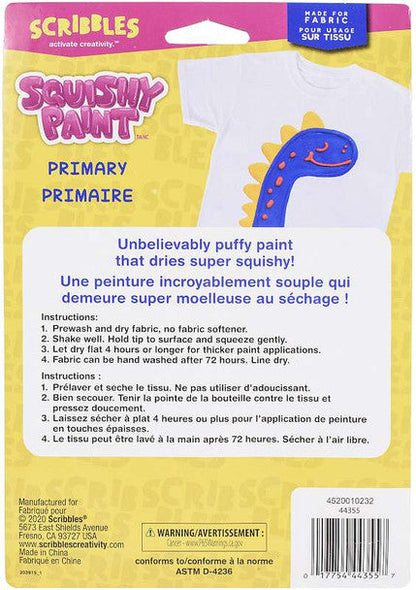 Scribbles Squishy Fabric Paint, Primary Colours- 3pk