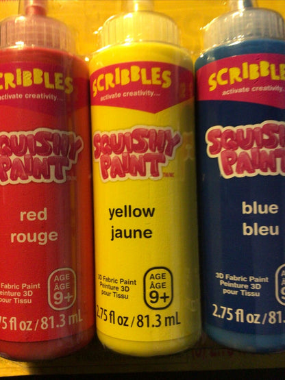 Scribbles Squishy Fabric Paint, Primary Colours- 3pk