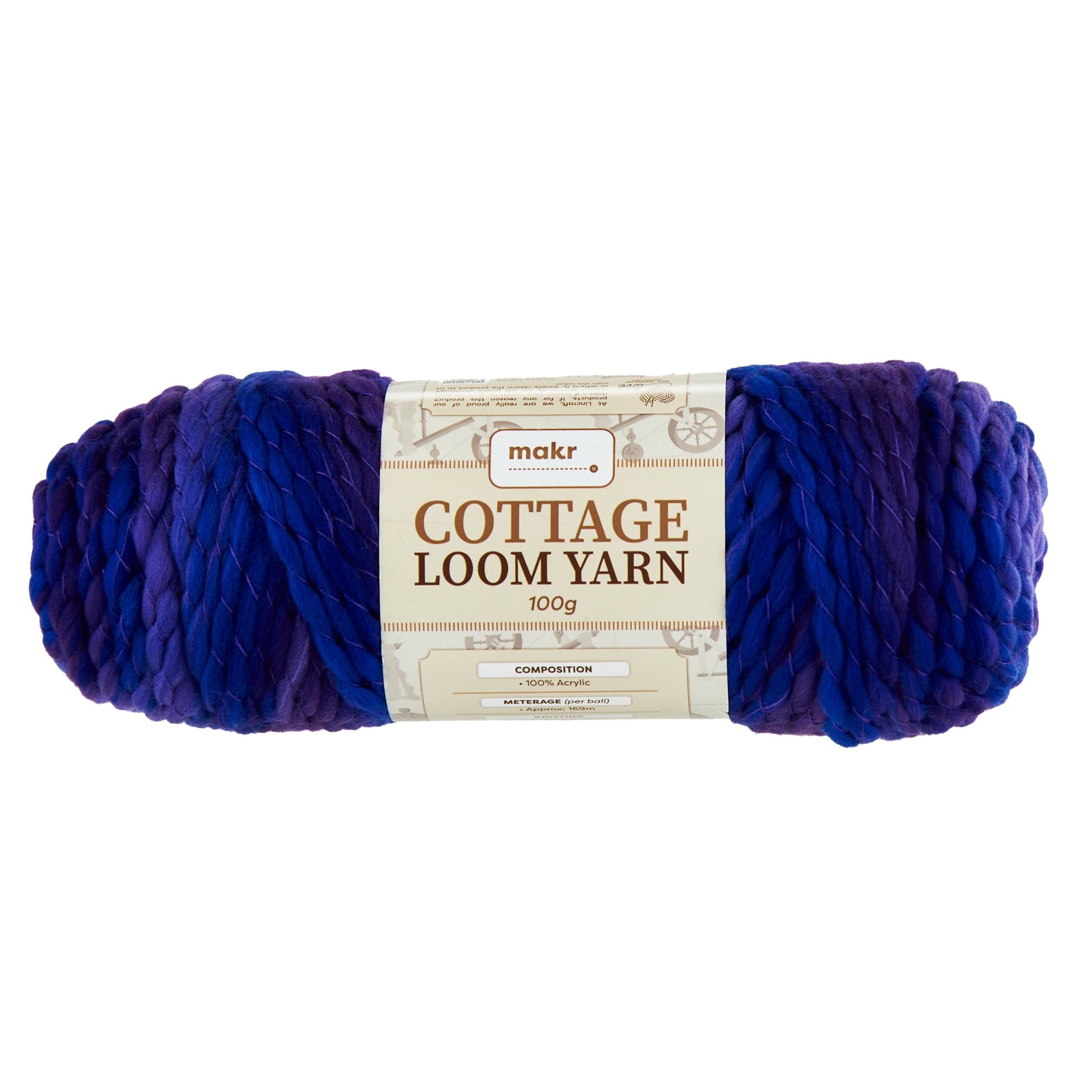 Makr Cottage Loom Crochet & Knitting Yarn, Purple Glow- 100g Acrylic Yarn