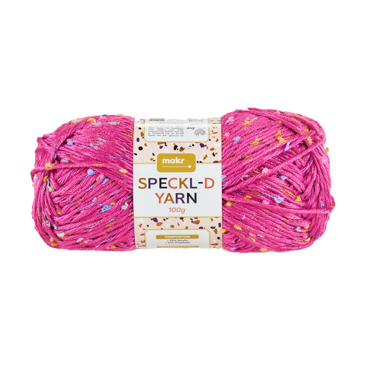 Makr Speckl-D Crochet & Knitting Yarn, Pink Spectrum- 100g Acrylic Polyester Yarn